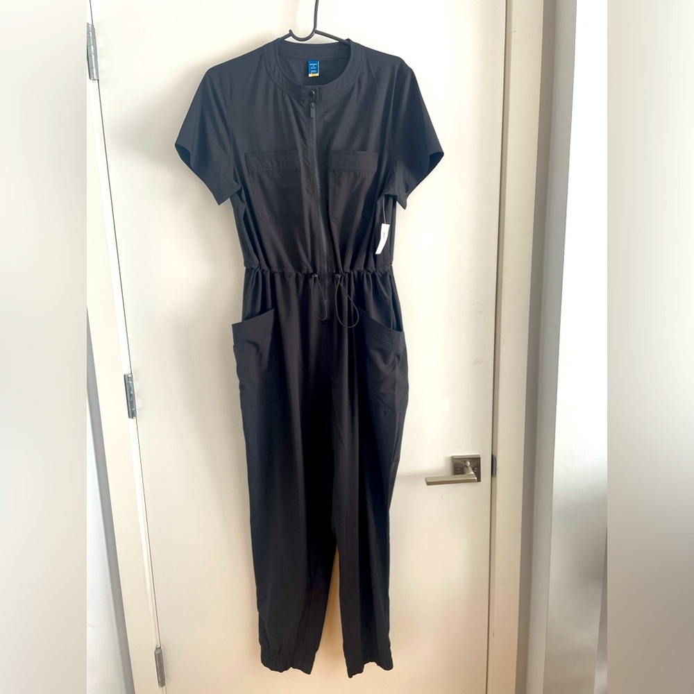 Black romper jumpsuit with cinch waist
